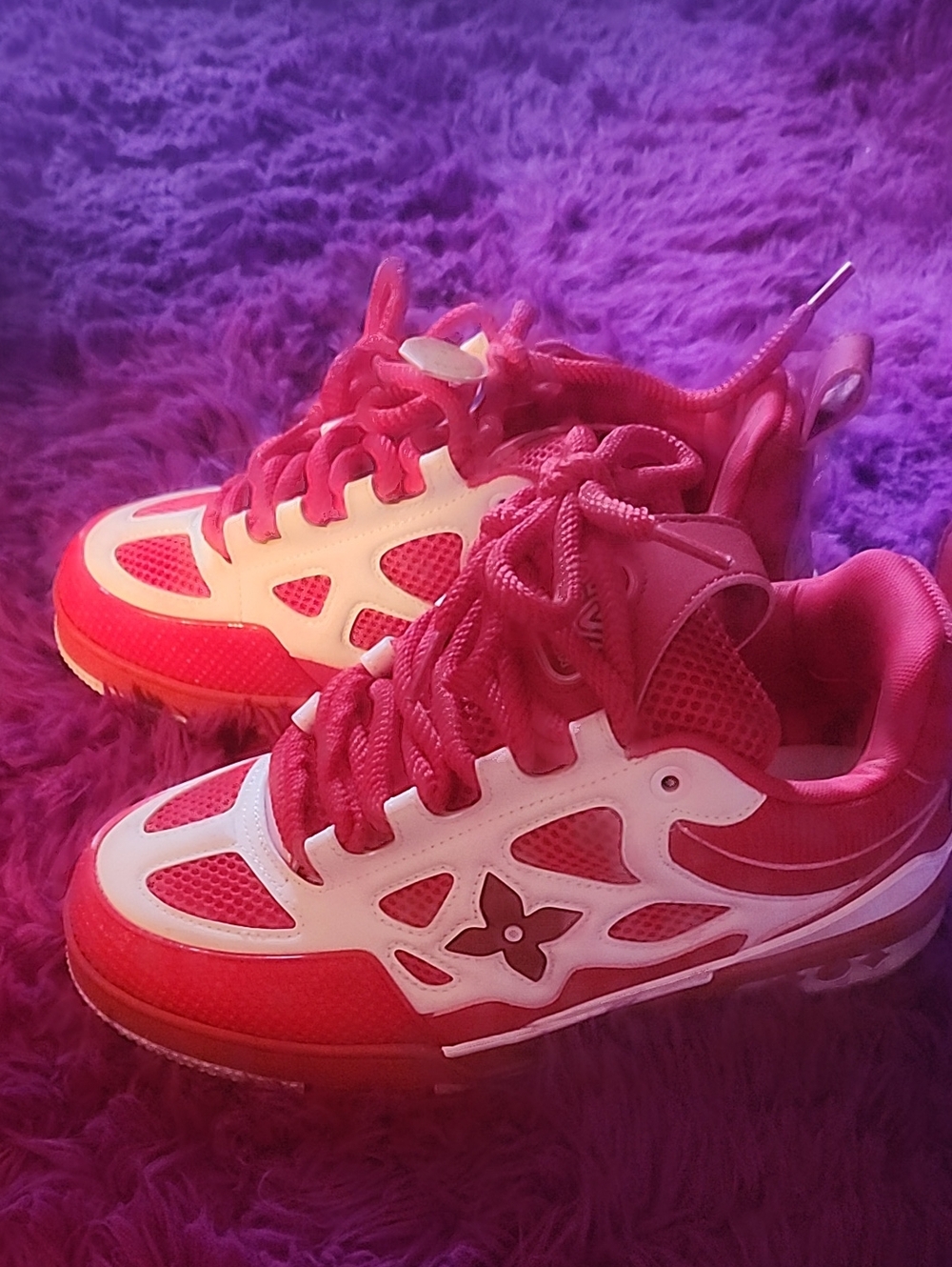 Louis Vuitton Pink and White Logo-Print Sneaker